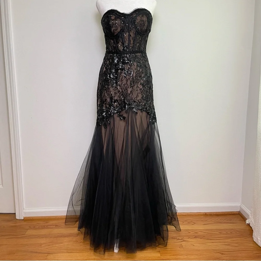 DAVID'S BRIDAL Galina Signature Strapless Corset Gown Tulle Dress #WBM3095 Prom - Picture 4 of 16